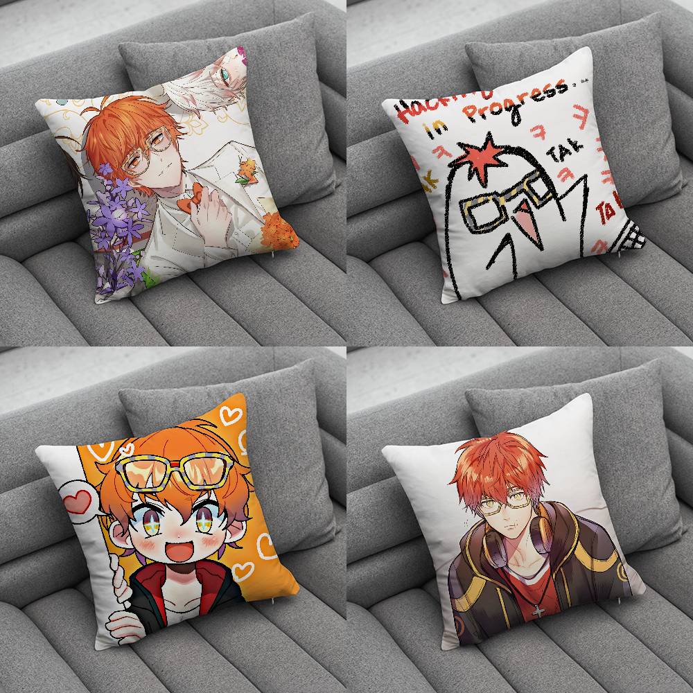 Anime Mystic Messenger Game 707 Pillow Case Antidustmite Pillowcase Invisible zipper silky short plush Sofa cushion cover