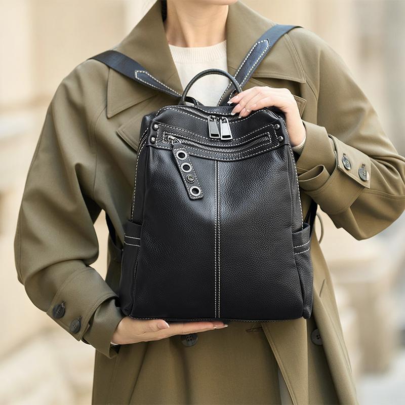 Limited Sale Full Cow Leather Fashion Women's Backpack Black University Students School Bags Genuine Leather Bags