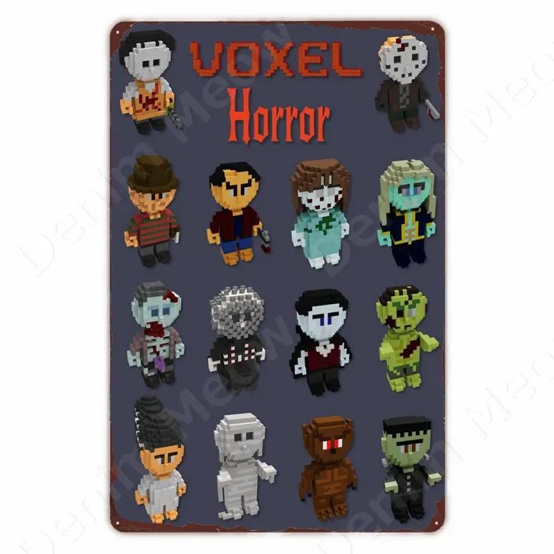 Classic Pixel Games Vintage Retro Metal Tin Sign Old Games Art Poster Space Pixel Game Plaque for Home Room Club Bar Wall Decor