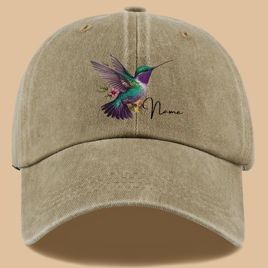 Pc Stilvolle LKW-Kappe mit Kolibri-Aufdruck Vintage-Waschung Baseballkappe Verstellbare Größe Atmungsaktiv Outdoor Unisex Sonnenhut für H