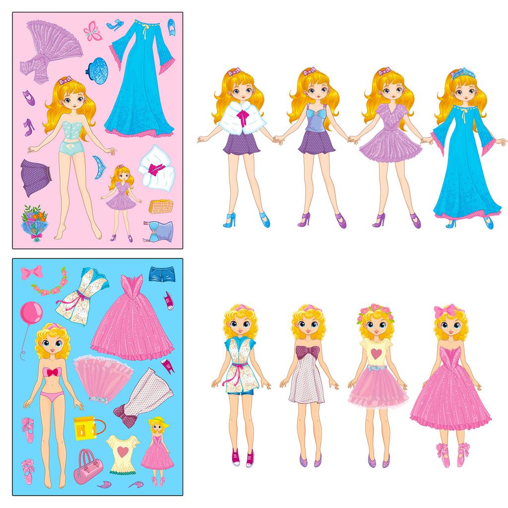 6 Photos/pack of Pink Princess Face Change Stickers Little Girl Cartoon Cute DIY Princess Make A Face Puzzle Stickers