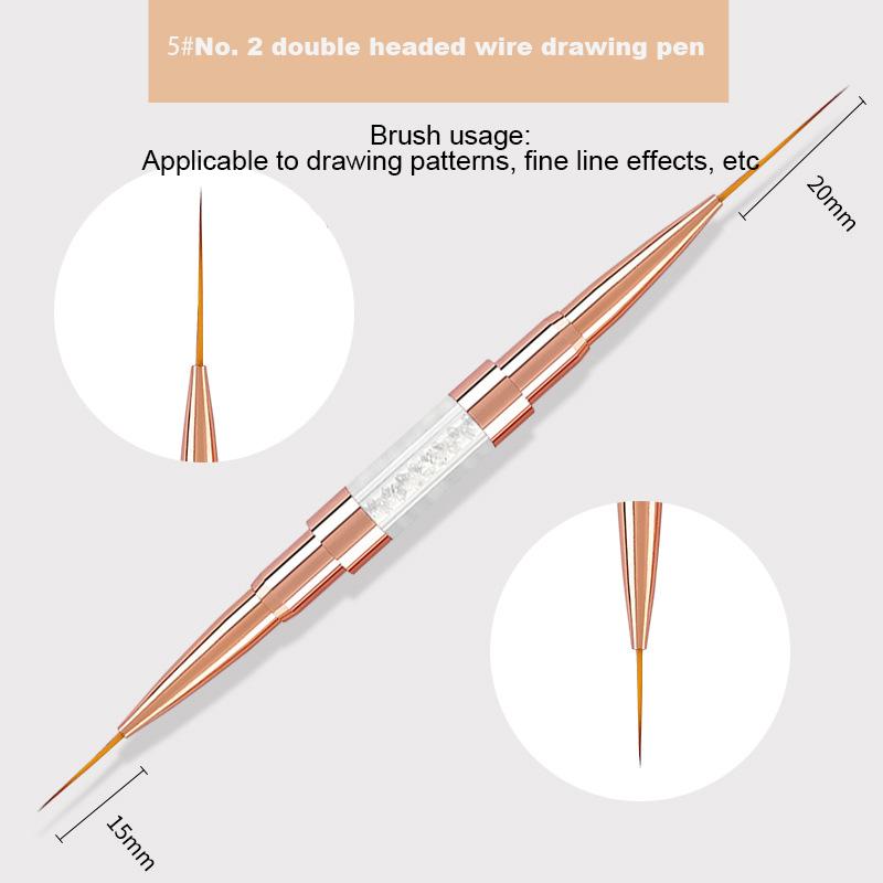 1 pennello per unghie a doppia estremità, pennello per french stripe, pennello per manicure, pennello per liner, punte 3D, penna per disegno a linea ultrasottile, pennelli per pittura in gel UV 15-20mm