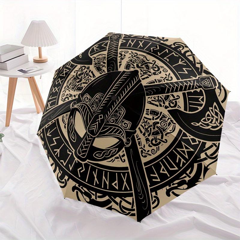 Viking Helmet with Axes and Runes Circular StickerUmbrella, Portable 3-Fold Compact Umbrella,Christmas Gift ES450