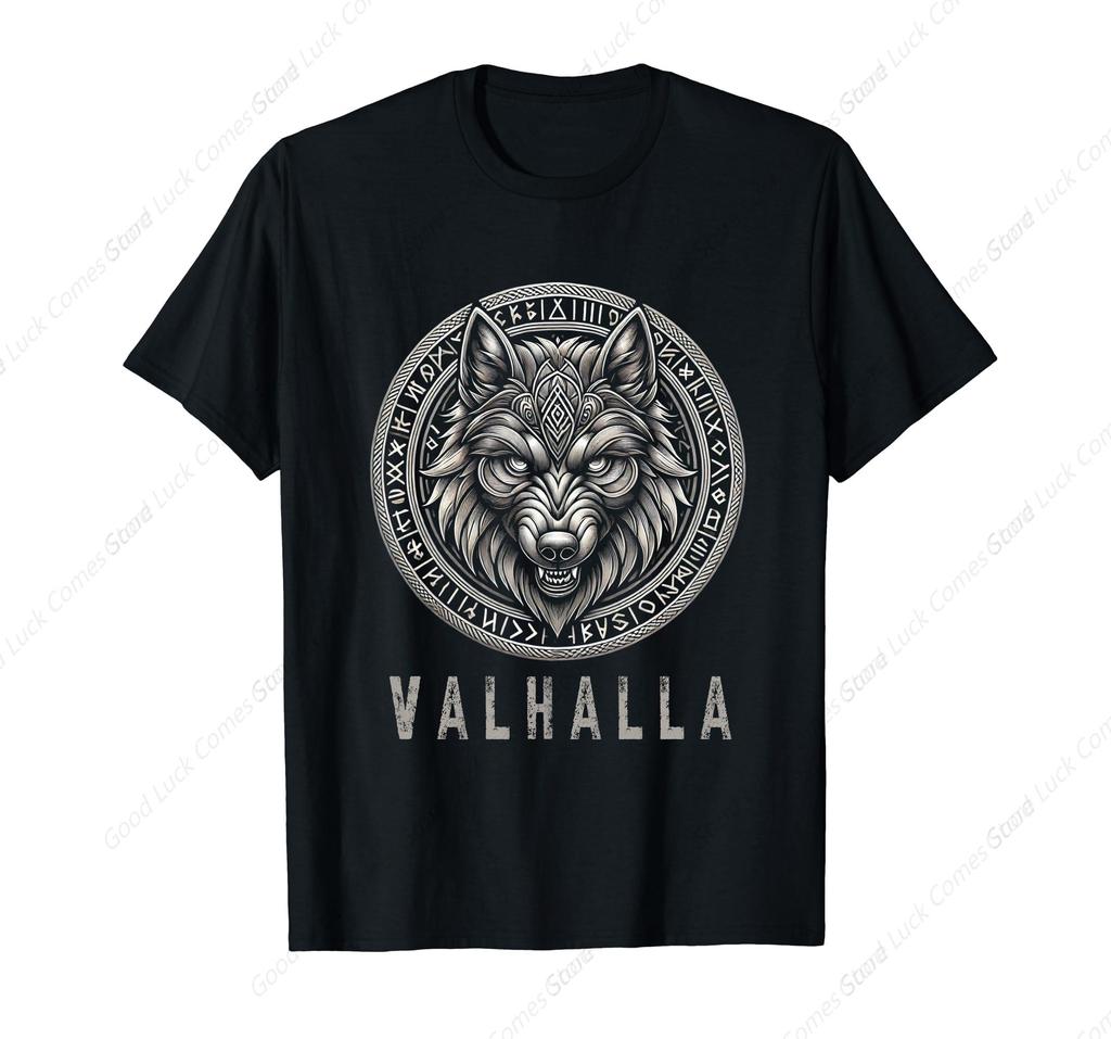 Valhalla Wolf Masker Odin Runen Noorse Kompas Viking T-shirt