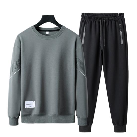 

2 шт./компл., мужской осенне-зимний повседневный спортивный костюм с полосатым принтом и круглым вырезом, толстовка с длинными рукавами, топы с эластичной резинкой на талии, комплект штанов для бега 4XL серый