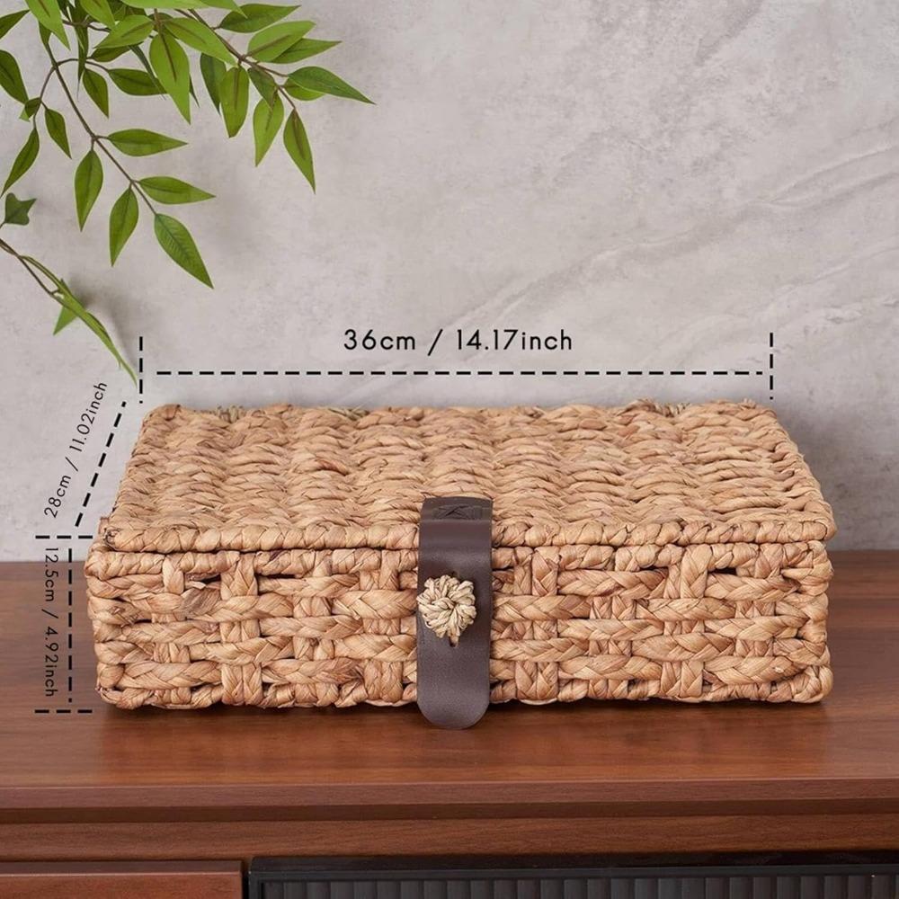Wicker Decorative Box with Lid, Water Hyacinth Woven Basket for Shelf Display, Coffee Tables Storage Large