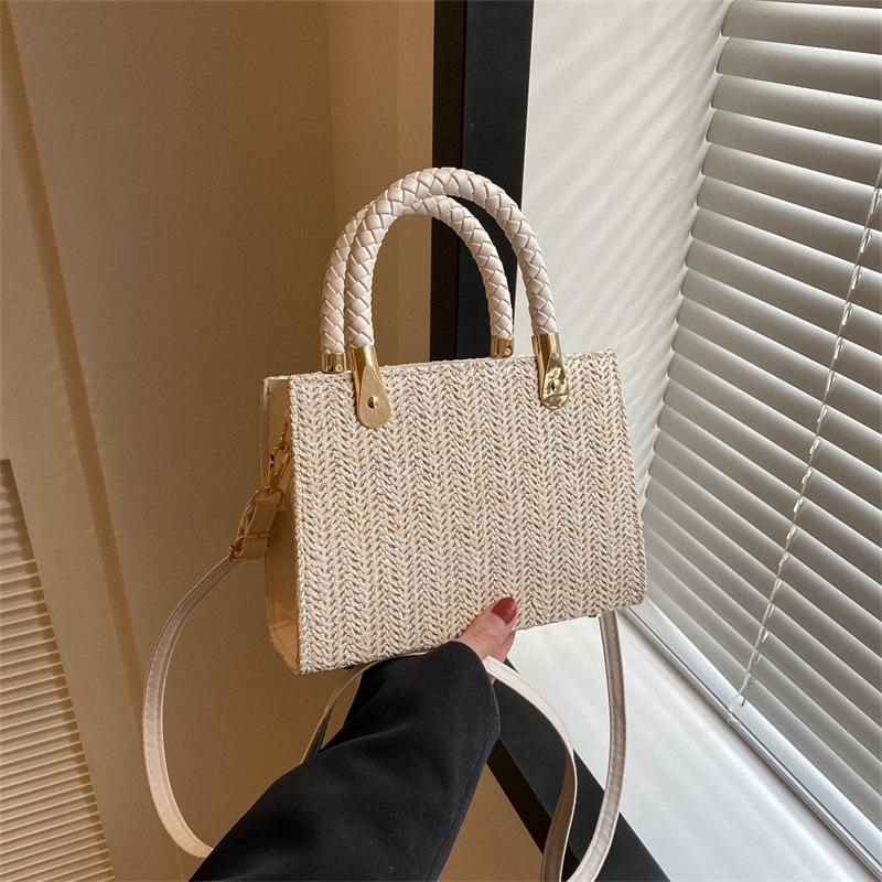 Straw bag women's spring new trendy casual style tote bag solid color large capacity shoulder woven bag