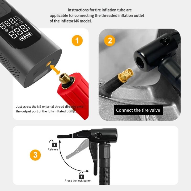Strong 6mm Threaded Tire Inflation Hose Rapid Air Charging Leak Proof Tire Air Chuck Suitable for Auto Bike Wheels