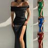 Women's Elastic Dress Solid Line Neck Dress Sexy Split Dress Off Shoulder Party Dress