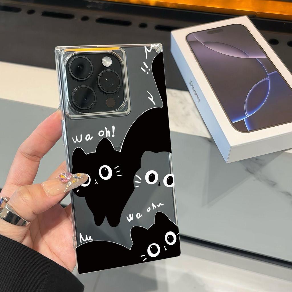 Transparent Square Back Tube Case Casing Protection For iPhone 14 Pro Max 13 15 Plus 12 16 ProMax 11 Anti-Oxygen,Three Cats Pattern