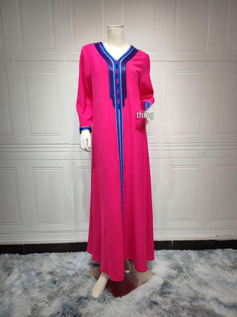 AB314 Vestido Abaya do Oriente Médio com Estampa 2023 e Conjunto Hot Drill