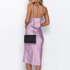 Women Sexy Elegant  Color Imitation Silk Slim Dress Banquet Sling Dress