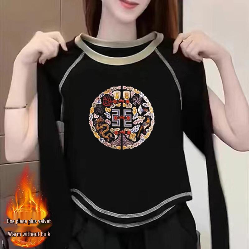 

2024 Women s Double-Sided Velvet Base Long-Sleeve Ins Style T-Shirt - Chic Autumn/Winter Inner Wear Top S (70-100 jin)