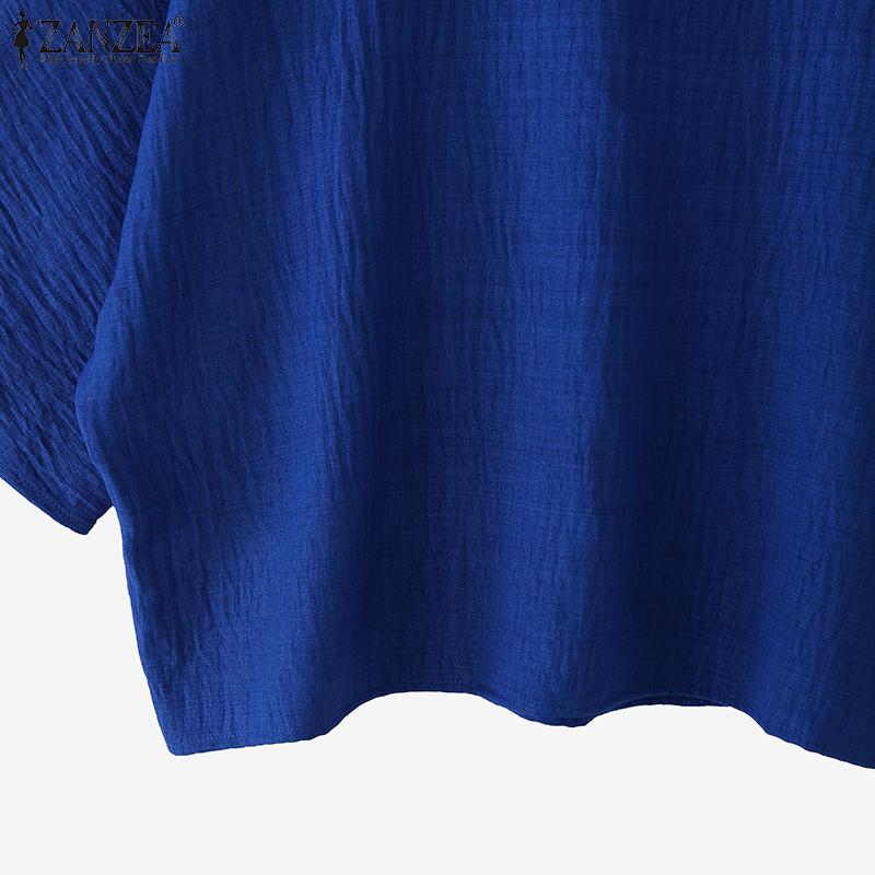 ZANZEA Women Summer Round Neck Solid Color Loose 3/4 Sleeve Blouse