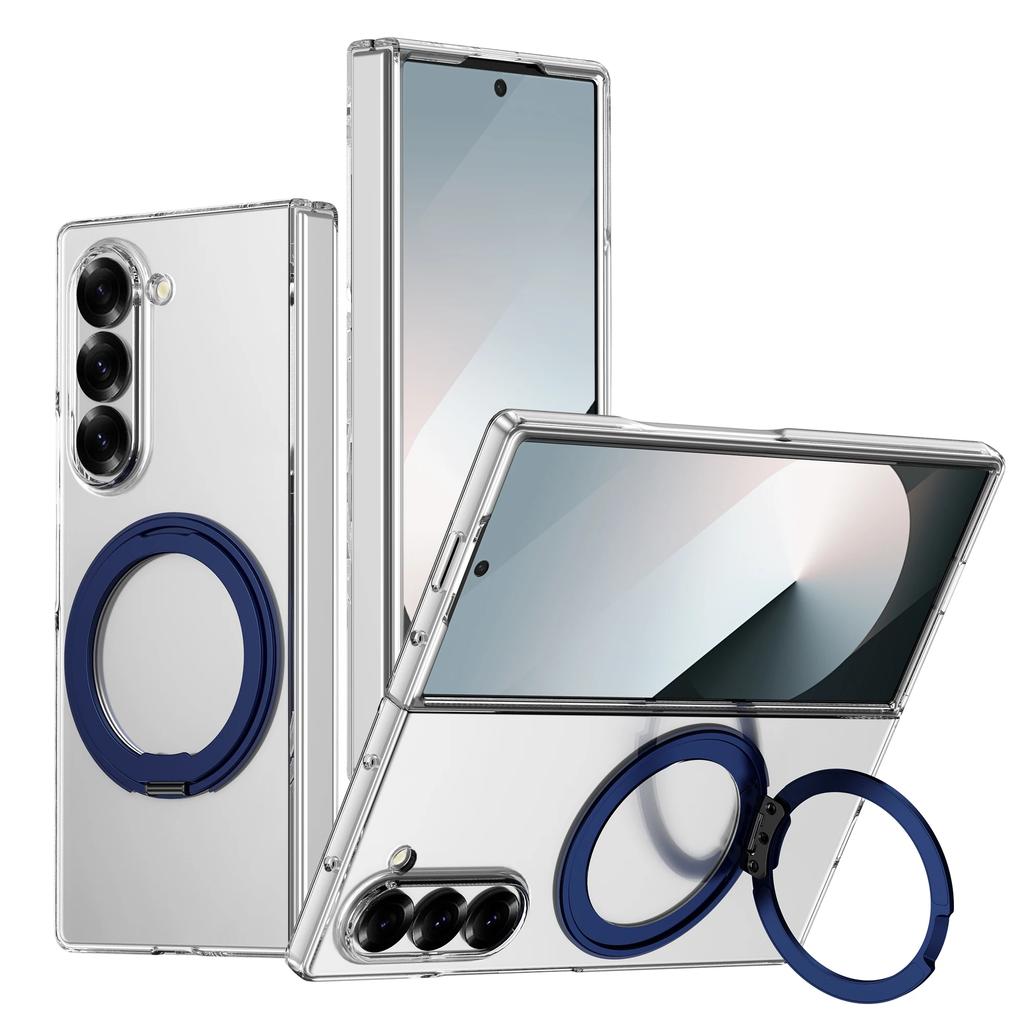 Transparent 360° Rotating Magnetic Holder Phone Case for Samsung Galaxy Z Fold 7 6 5 4 3 Wireless Charging Hard Shockproof Cover