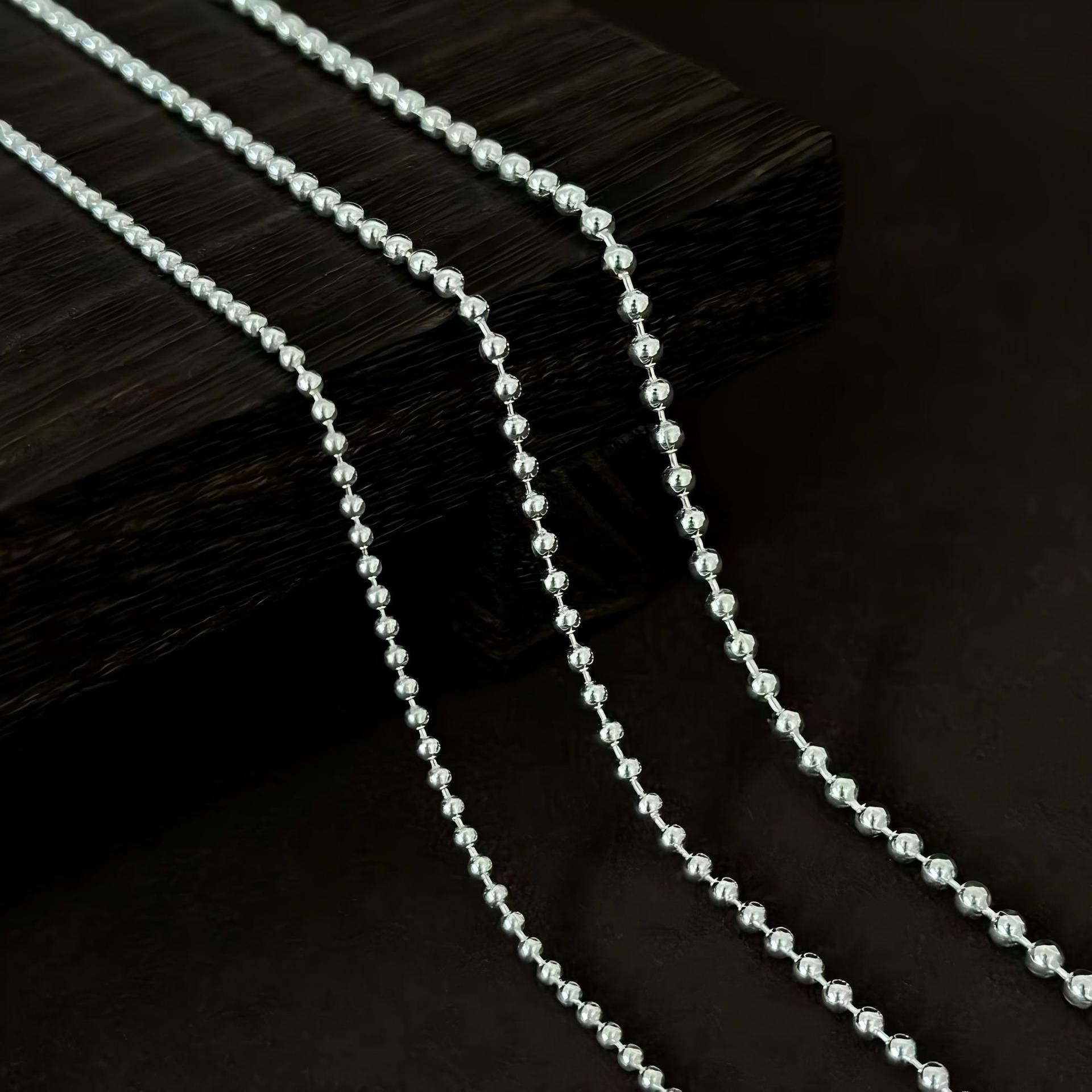 S925 Sterling Silver Round Bead Sweater Chain Necklace - Unisex Light Luxury, Minimalist Design 2mm 45cm