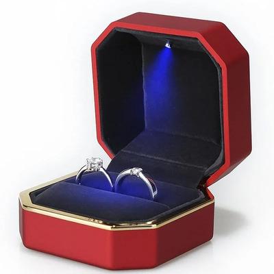 1PCS Luxury Ring Box Square Velvet Wedding Ring Case Jewelry Gift Box with LED Light for Proposal Engagement Wedding
