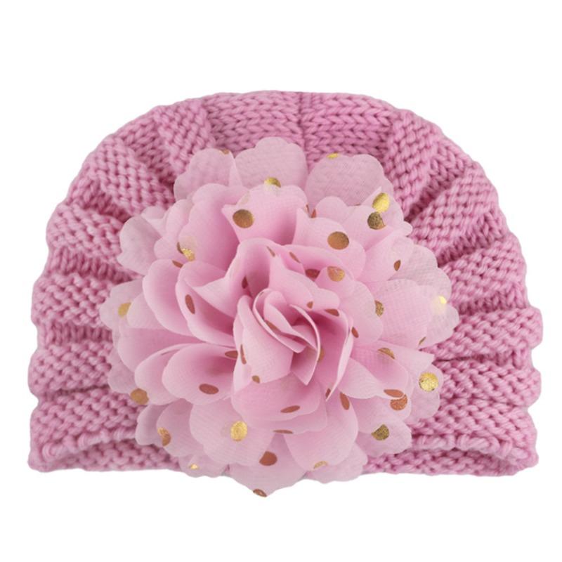 New children's knitted hat baby baby autumn and winter warm wool hat bonding hot golden flower children's hat
