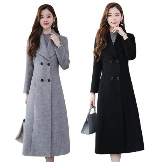 Palton de lână tiv largi Rezistent la frig Căldură damă Casual dublu piept haină de iarnă de lână de culoare pură pentru muncă