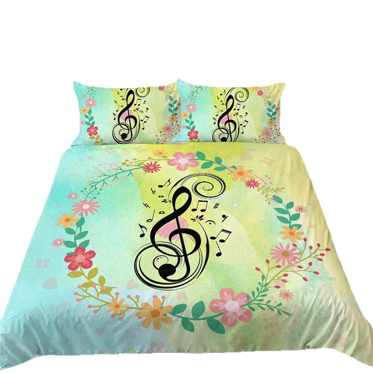 Quilt Cover Pillowcase Three-Piece Polyester Music Symbol Digital Printing