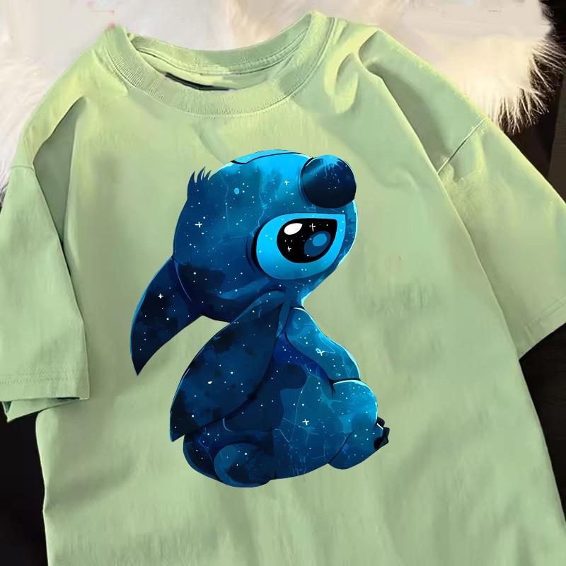 Funny 100 Cotton Stitch Love Graphic Print TShirt for Women Casual Short Sleeve Tee Cartoon Design