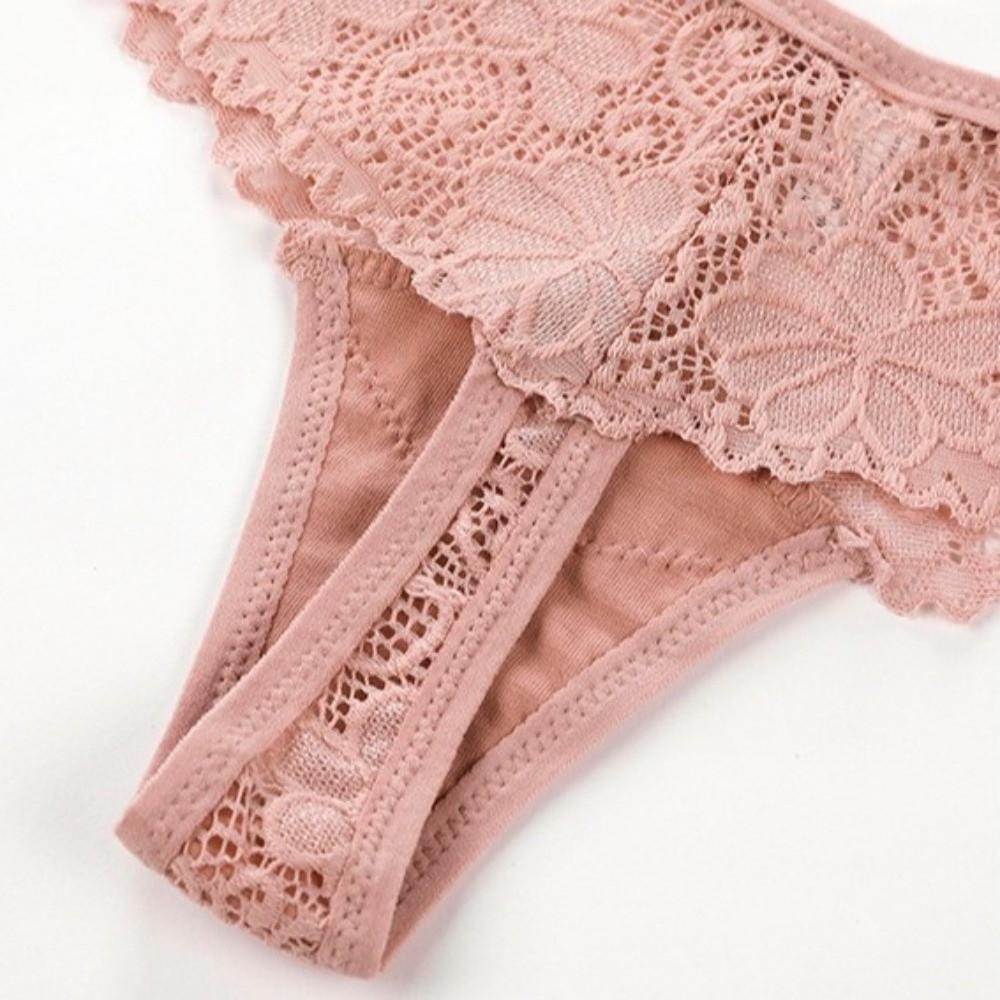 Fashion Low Waist Lace Panties Thong Transparent Underwear for Women Cotton Crotch Bow Mesh Lace Briefs Comfortable