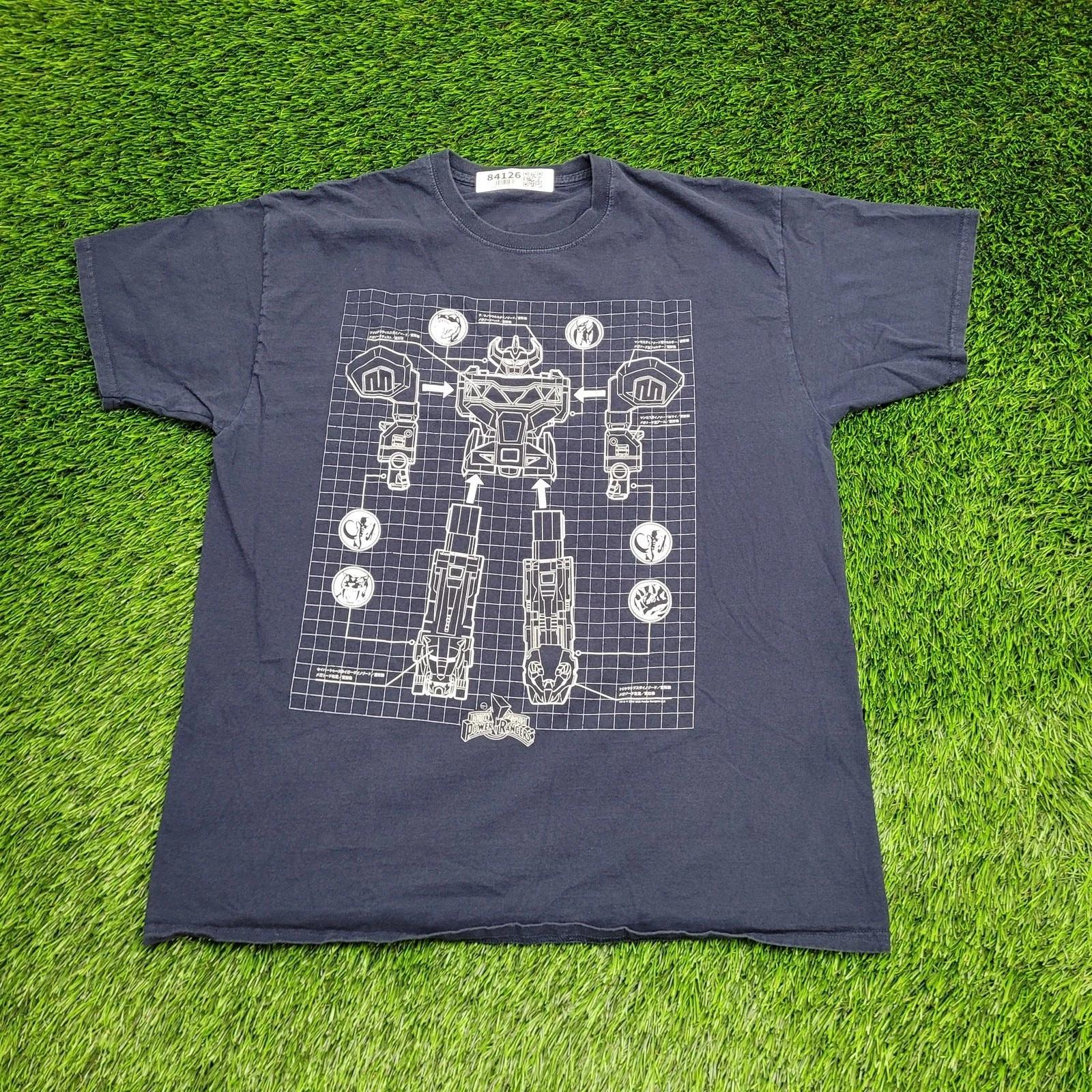 Power-Rangers Megazord Robot Shirt M/L 22x27 Navy Dinozords M