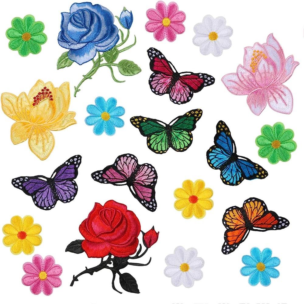 Butterfly Roses Applique Embroidery Sew Patches Flowers 22 PCS Rose Sew On  Jeans