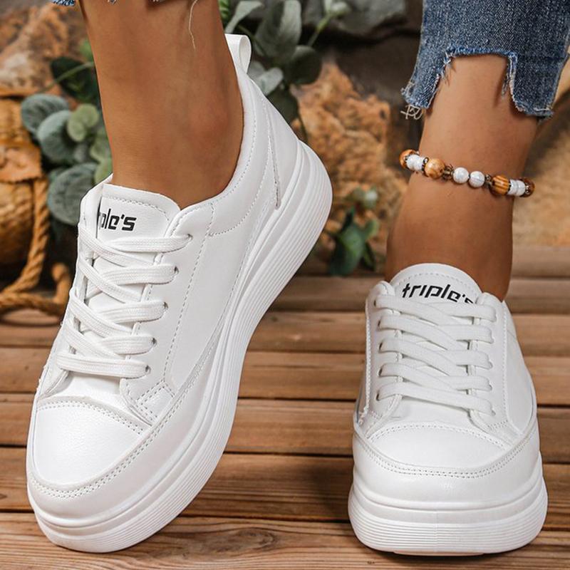 

White Round Toe Sneaker Women Spring Autumn Lace-Up Walking Shoes Woman Daily Platform Female Sports Shoes 40