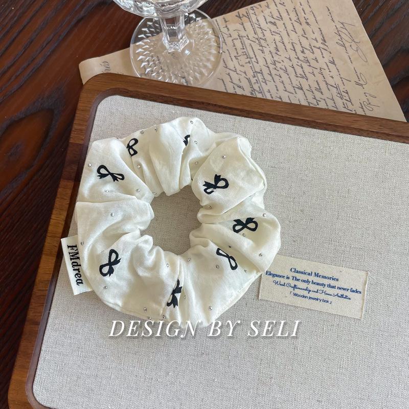 Korean Style Rhinestone Bow Hair Elastic - Summer Solid Color Hair Tie Accessory