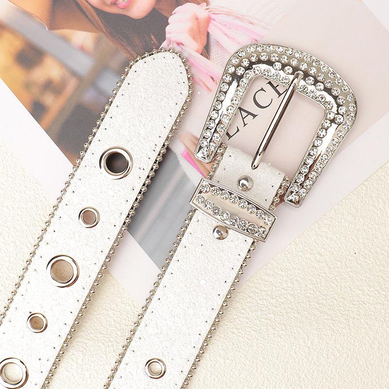 European and American punk bling sequined belt, women's trend ins feng shui diamond versatile jeans hollow belt women