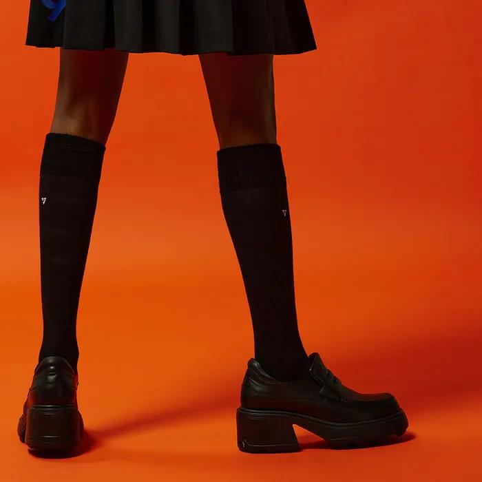Fur Mix Knee Socks BK