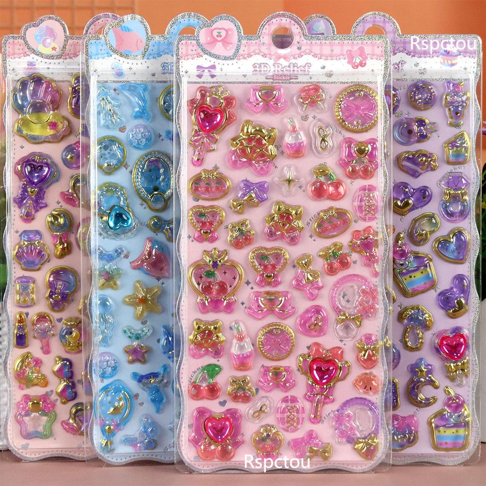 1/8pcs Cartoon Cute Aesthetic 3D Stickers Creative Animal Food Crystal Sticker for Notebook Guitar Decoration Decals Gift