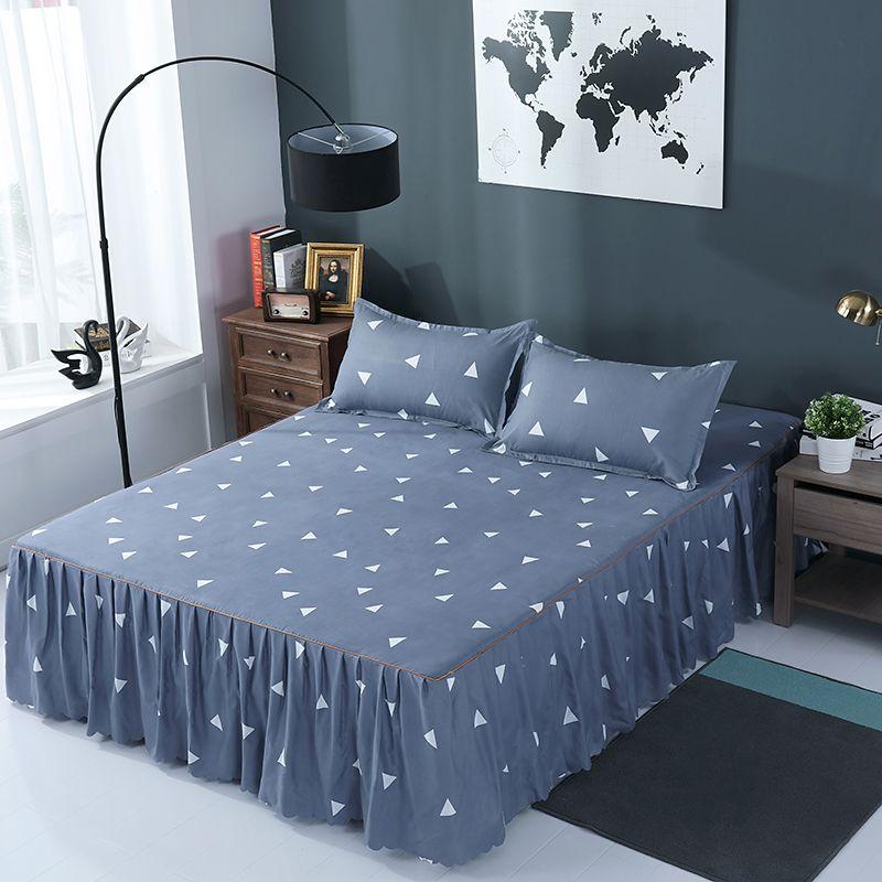3PCS Bed Skirt Flower Printed Fitted Sheet Cover Home Graceful Bedspread Bed Linens Bedroom Decor Mattress Cover Pillowcase