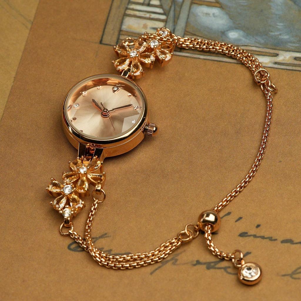 Time100 Japanese Quartz Bracelet Multifaceted Gift Box Included Women's Watch, Movement, Style, Glass, Crystal-Embellished Band, Waterproof, (Gold)