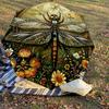 1PC Dragonfly FlowersAutomatic Open/Close Umbrella with Windproof, 8-Rib Sturdy Canopy, Durable Ribs, Fashionable Design, Outdoor Accessory, Fun Prin,