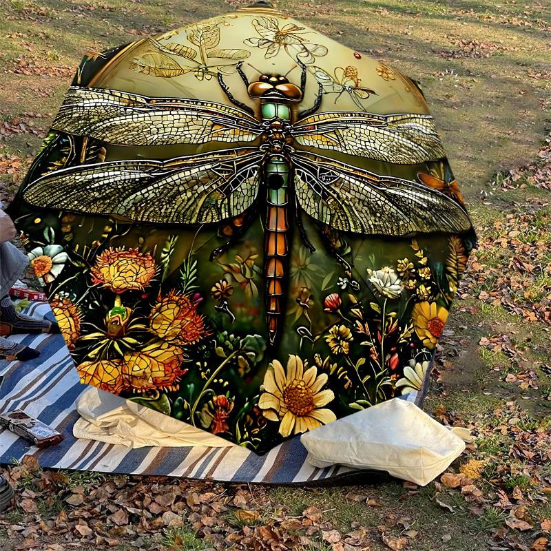 1PC Dragonfly FlowersAutomatic Open/Close Umbrella with Windproof, 8-Rib Sturdy Canopy, Durable Ribs, Fashionable Design, Outdoor Accessory, Fun Prin,