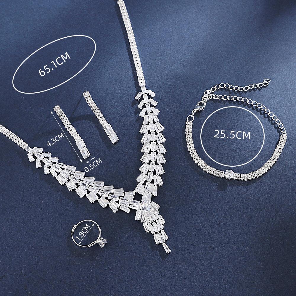 Necklace Earrings Set Light Luxury Zircon Premium Bridal Jewelry Set Dress High Value Accessories