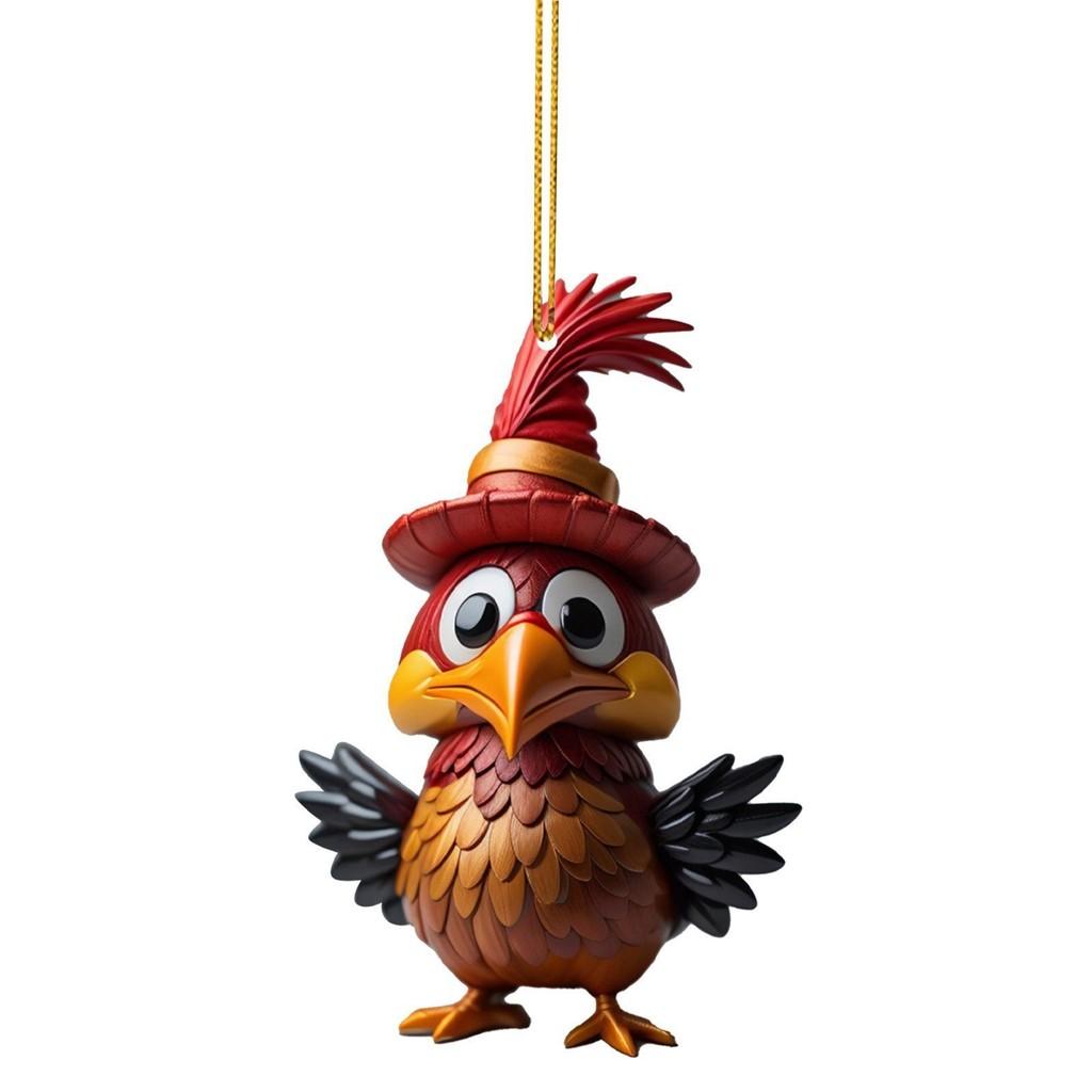 Turkey Cartoon Adorable Acrylic Car Ornament For Joyful Holiday Decor Tree
