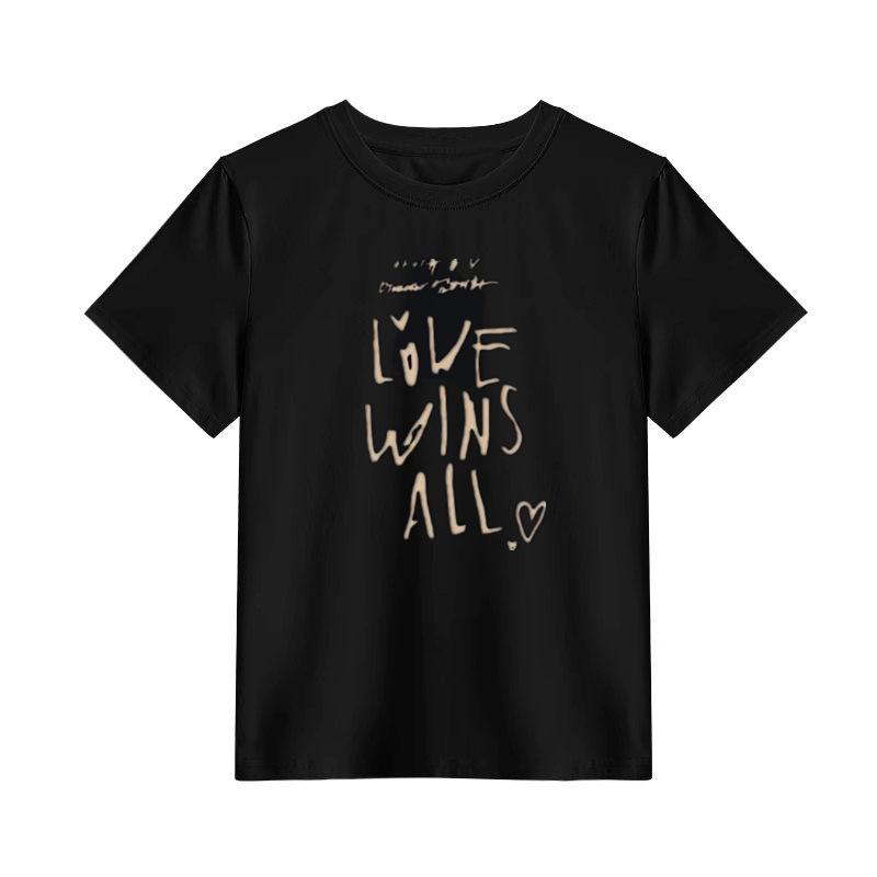 American printed alphabet cotton short-sleeved t-shirt women s front shoulder round neck slim-fitting slim-looking black pullover S чёрный
