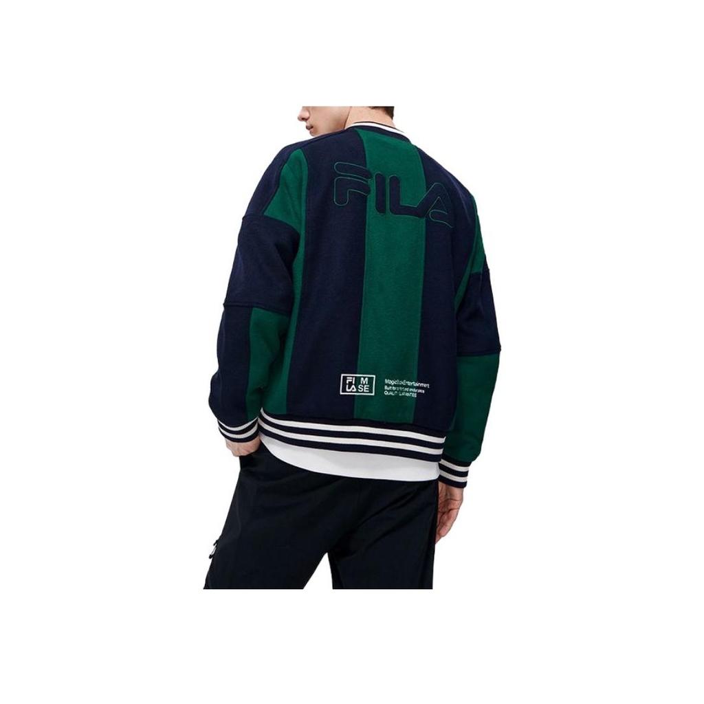 Fila Fleece Letter Embroidery Color Block Loose Long Sleeve Baseball Jacket Men Jackets Secret-Mirror-Blue F11M319701F