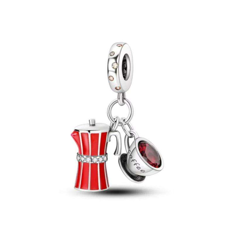 New Copper Cocktail Cup Charm Red Wine Glass Love Beer Coffee Bead Amulet Fit Original Bracelet Women Diy Drink Pendant Gift