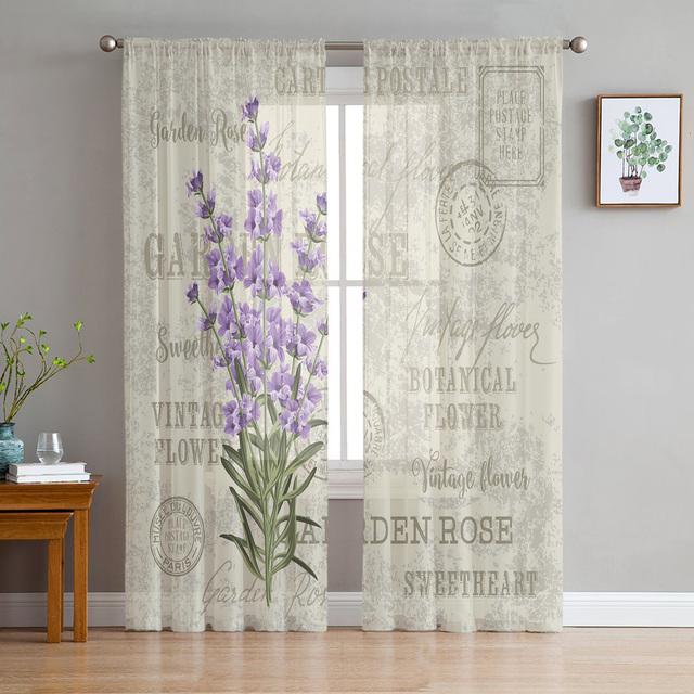 Purple Flower Lavender Romance Tulle Curtains For Living Room Decoration Modern Chiffon Sheer Voile Kitchen Curtain