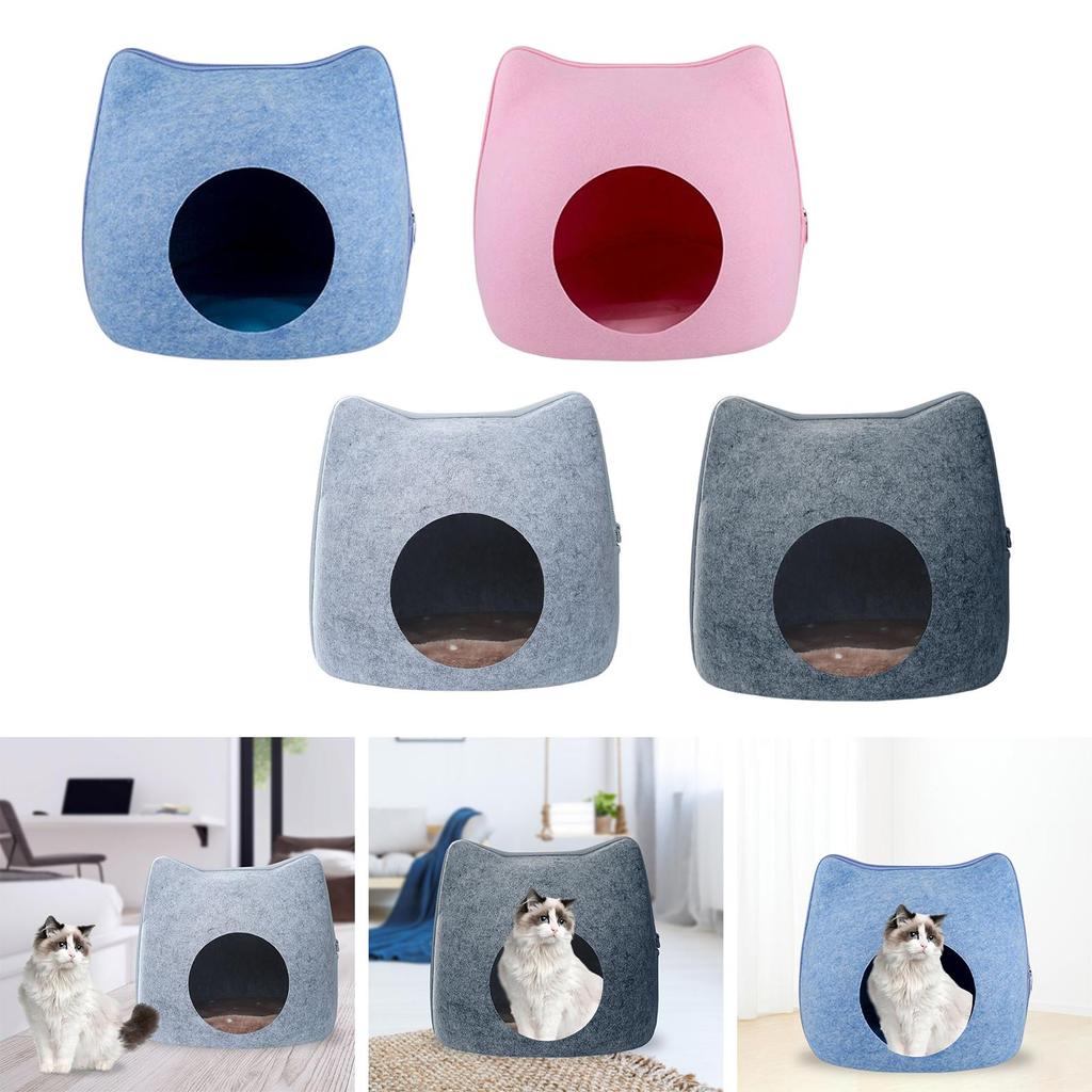 Felt Cat House Removable with Zipper Portable Indoor Outdoor Cat Tent Cats & Kittens Houses, Beds Tunnel for Cats or Small Dogs