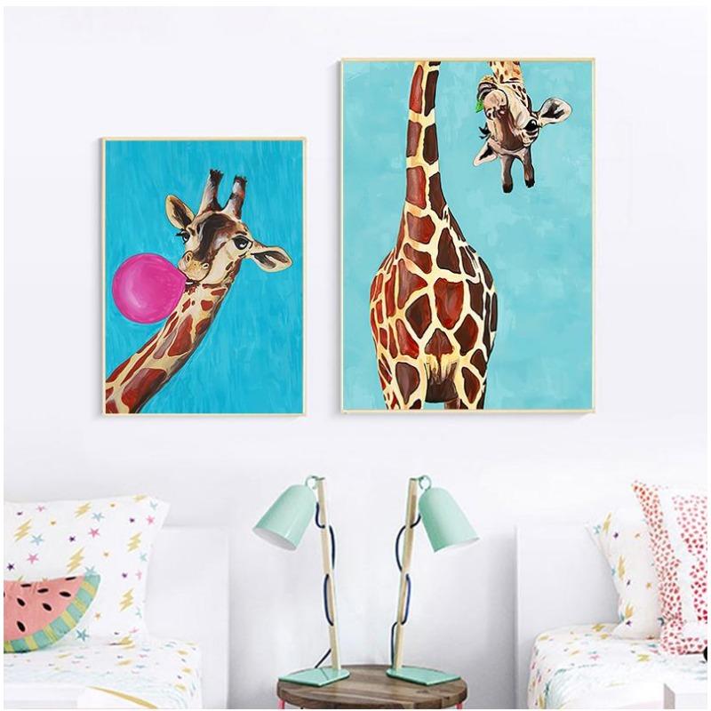 Decor modern pentru casă, picturi adorabile cu girafe, artă de perete, pânză, pictură, postere și imprimante, panouri de perete pentru decorarea sufrageriei,