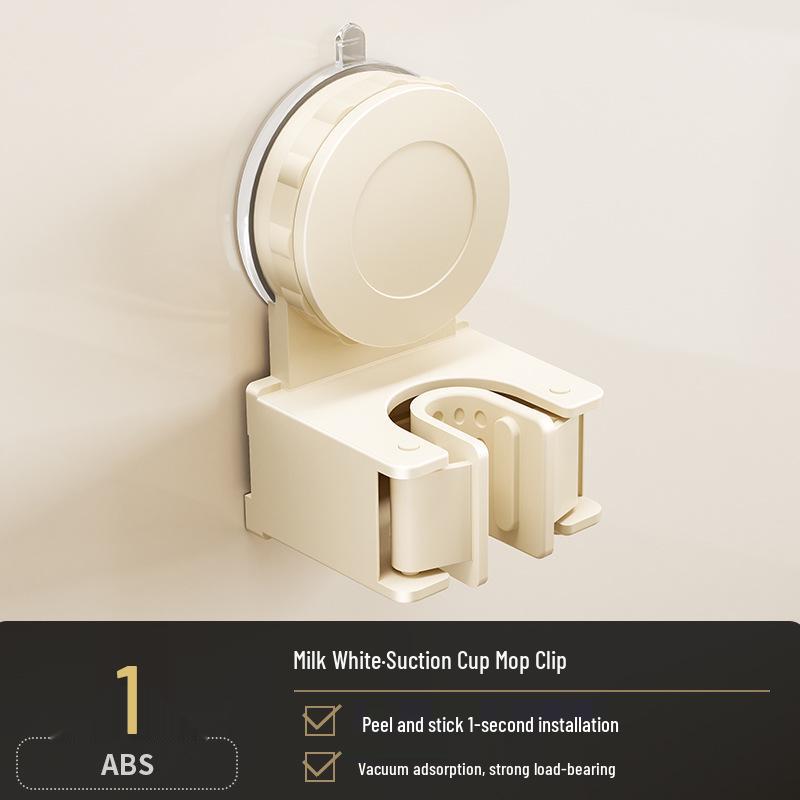 No-Punch Broom & Mop Wall Mount Clip - Suction Cup Hanging Rack for Bathroom/Backdoor Storage