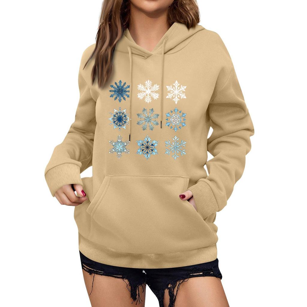 Women's Winter Christmas Printed Pullover Hooded Sweatshirt Fleece Long Sleeve Sweatshirt
