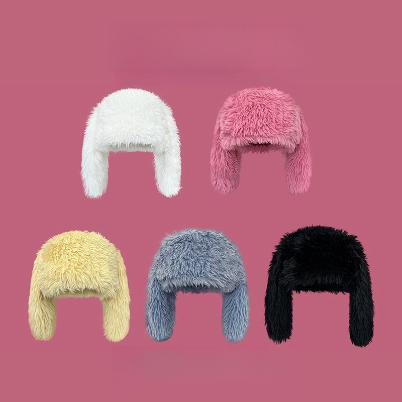 Y2K Rabbit Ears Plush Hats Cute Girls Winter Beanie Pullover Cap Women Lolita Thickened Warm Funny Party Pography Fleece Hats