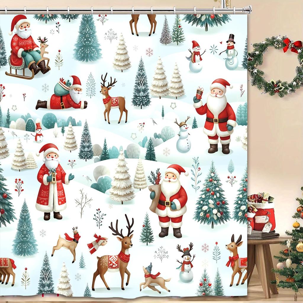 Christmas Shower Curtain Santa Claus Castle Reindeer Shower Curtain Winter Christmas Shower Curtains For Bathroom Waterproof