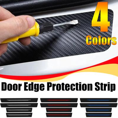4PCS Carbon Fiber Leather Threshold Protector Multicolored Waterproof Anti-scratch Door Edge Protection Strip Auto Accessories
